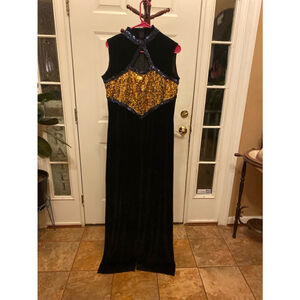 Algy velour jumpsuit high neckline and blue & gold sequin 2X
